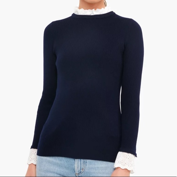 Navy Rosemary Eyelet Knit Top - Picture 2 of 13